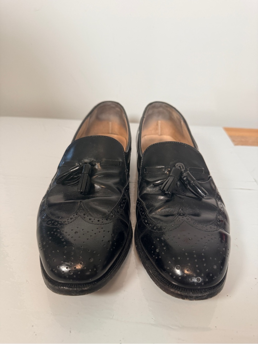 Vintage Woodwards Classic Black Leather Wingtip Tassel Loafers 10M